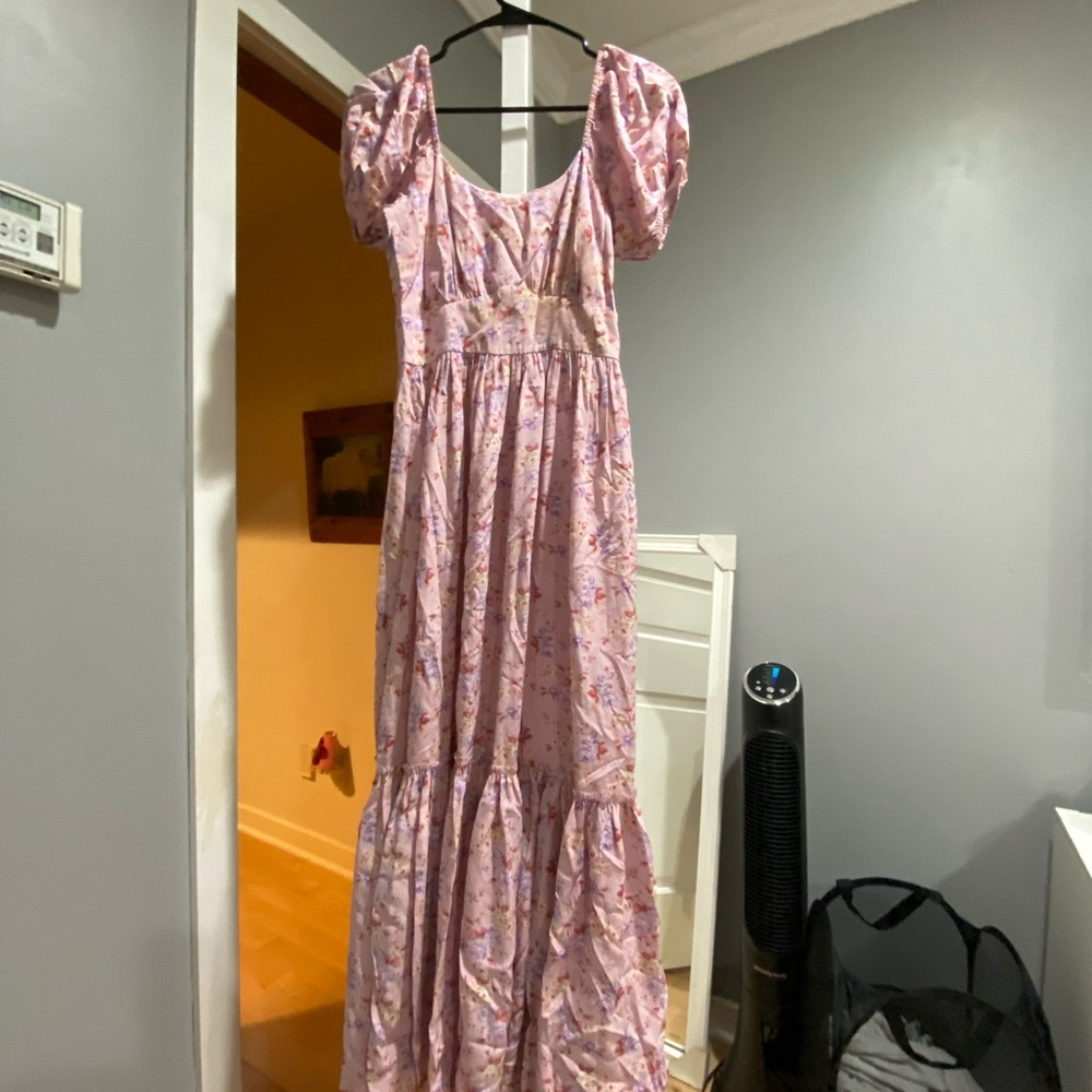 LoveShackFancy Pink Ruffled Tiered Maxi Dress